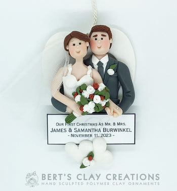 Bride and Groom Heart Ornament - Bert's Clay Creations